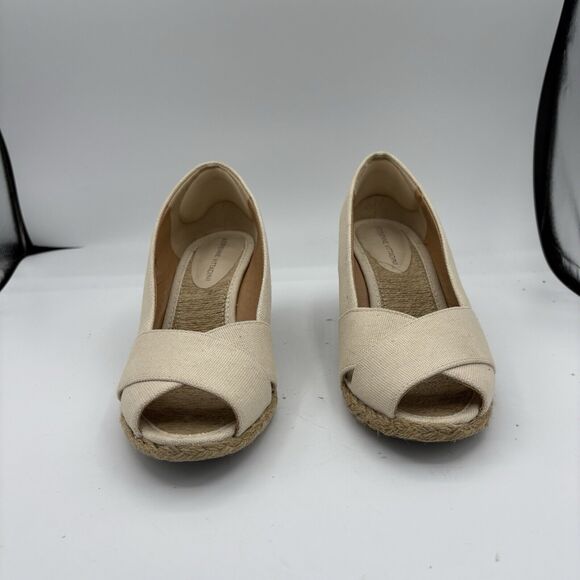 Adrienne Vittadini Sandals‎ Womens 9.5 Bailee Espadrille Wedge Tan Peep Toe B4 - Picture 5 of 10